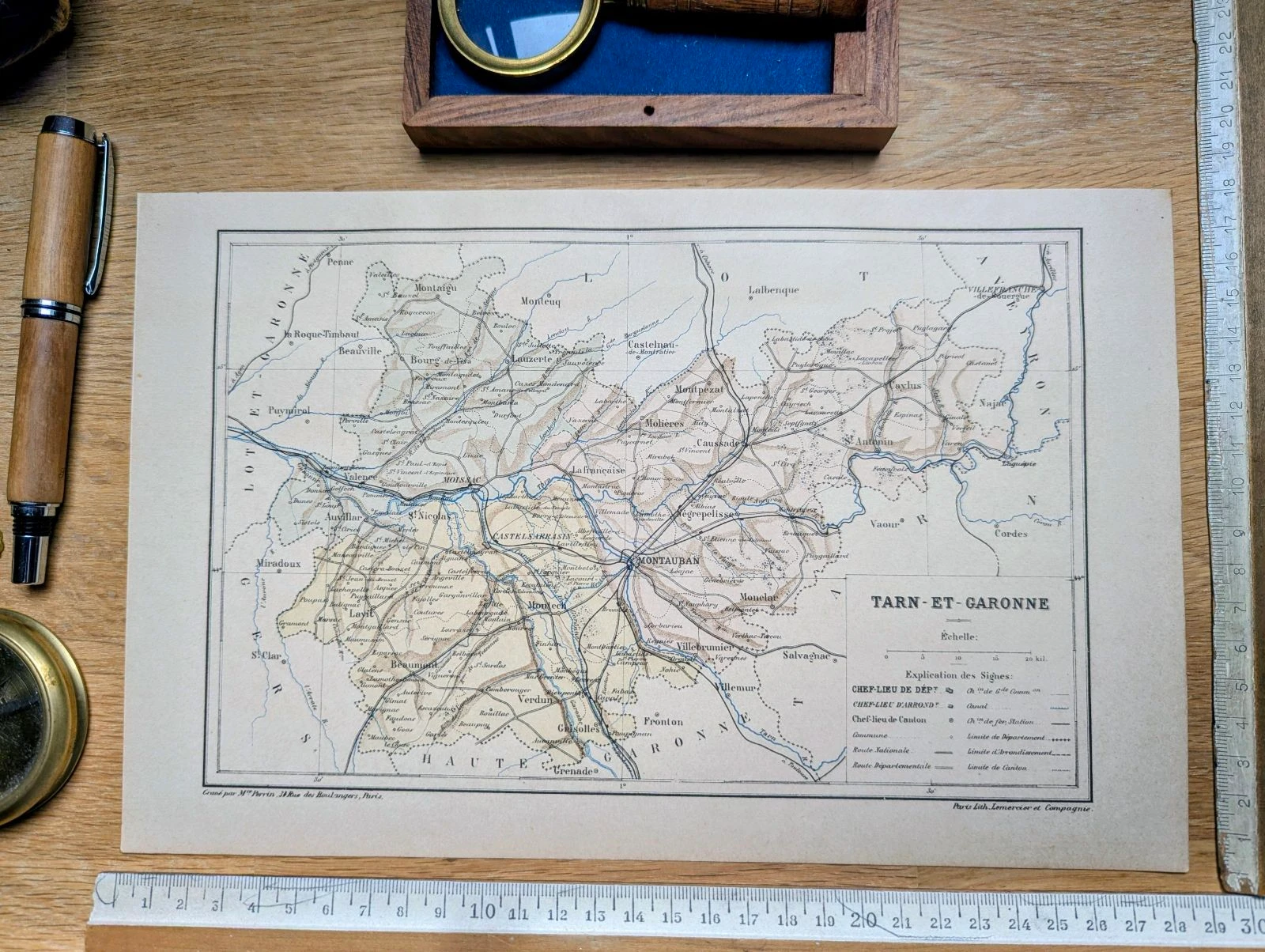 Imprimée en 1889, Tarn-et-Garonne, carte antiga. – photo 3